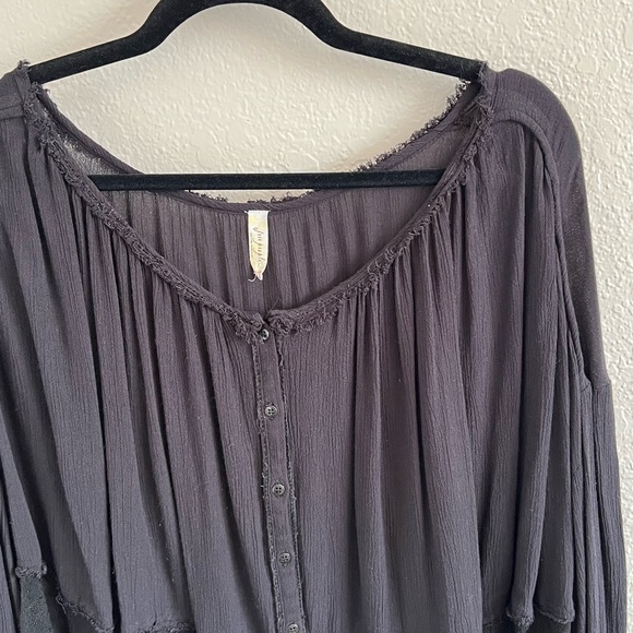Free People Oversized Sheer Window Pane High Low Gauzy Boho Top - Picture 5 of 6
